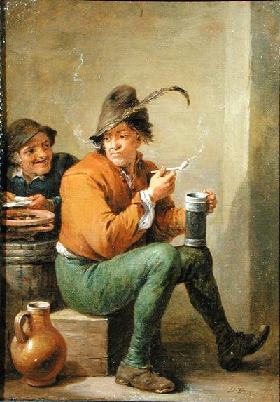 Een Boer met een Aardewerken Kruik en een Kleipijp door David III Teniers