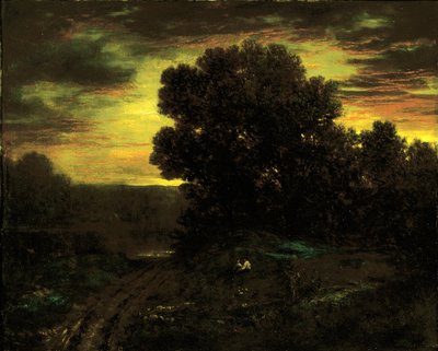 Rivierlandschap bij zonsondergang door David Johnson
