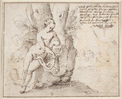 Badende vrouw bij een rivier door David Kindt