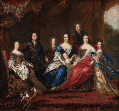 Familie van Karel XI met verwanten uit het hertogdom Holstein-Gottorp door David Klöcker Ehrenstrahl