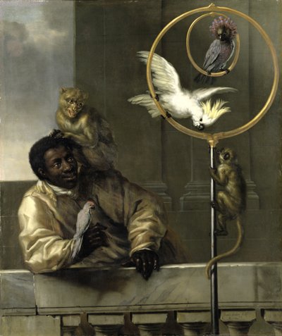 Zwarte man met papegaaien en apen, 1670 door David Klöcker Ehrenstrahl