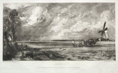 Verschillende Onderwerpen van Landschap, Kenmerkend voor Engels Landschap uit Schilderijen van John Constable, R.A.: Lente. Een Molen op een Gemeente. Hagelbuien. East Bergholt, Suffolk door David Lucas