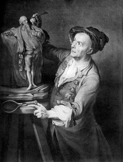 Louis Francois Roubiliac maakt een beeld van Shakespeare, ca. 1765, 1920s door David Martin
