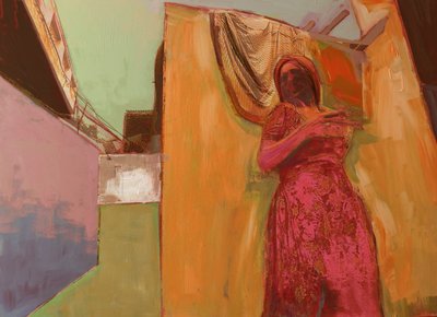 Vrouw in roze jurk, 2016 door David McConochie