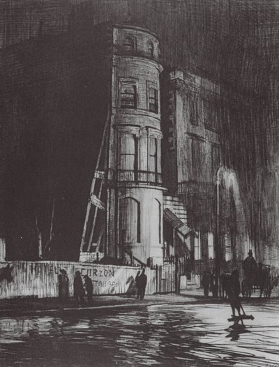 Londen: Piccadilly-Nacht, The Savile Club door David Muirhead (after) Bone
