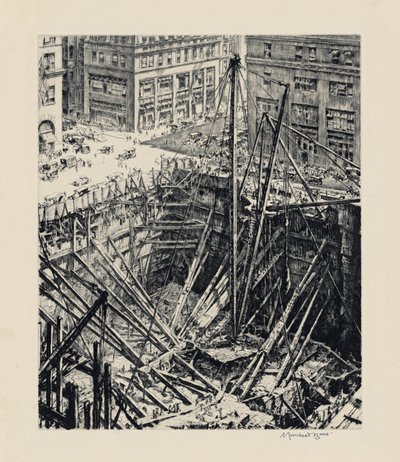 Een opgraving in Manhattan door David Muirhead Bone