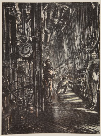 Een ketelruimte op een slagschip, illustratie uit 