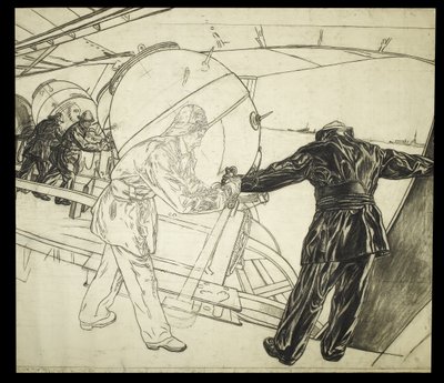 Tekening op ware grootte voor Winter Mijnleggen bij IJsland, c.1942 door David Muirhead Bone