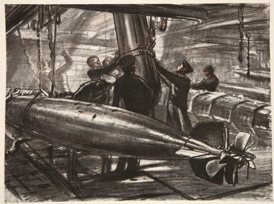 In de ondergelopen torpedokamer van een slagschip, illustratie uit 