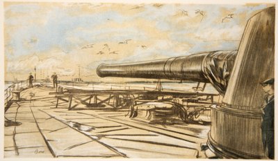 Op een slagschip: geschuttoren, illustratie uit 