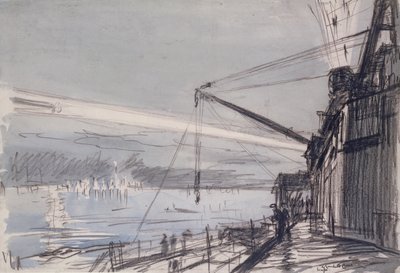 Schijnwerper bij Scapa Flow door David Muirhead Bone