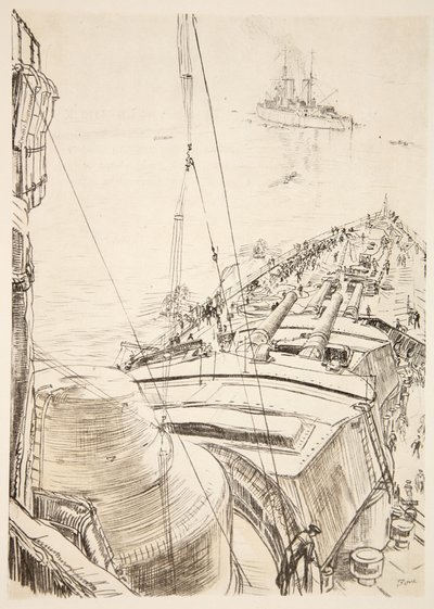 Het voorschip van een slagschip: in de Forth, illustratie uit 