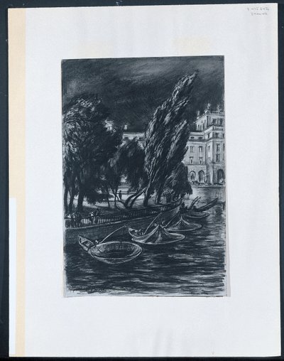 Winderige nacht, Stockholm door David Muirhead Bone