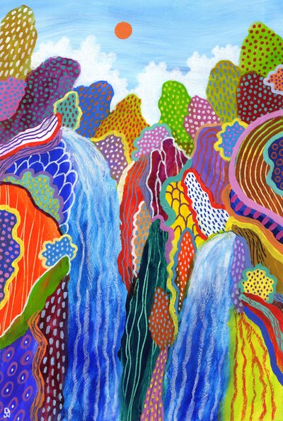 Drijvende wereld 24, 2023 (acryl en oliepastel op papier) door David Newton