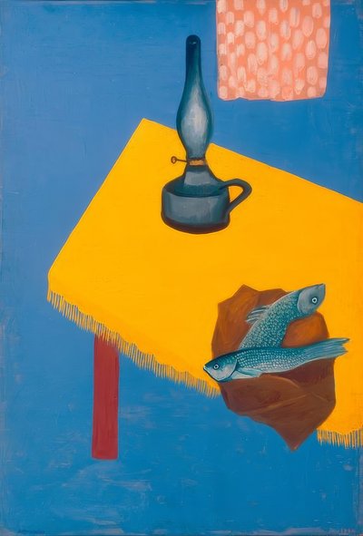 Stilleven met lamp en haringen door David Petrowitsch Sterenberg