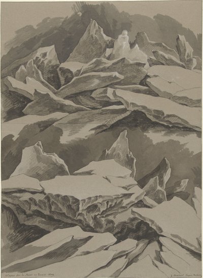 IJsschotsen op de Maas, januari 1809 door David Pièrre Giottino Humbert de Superville (signed by artist)