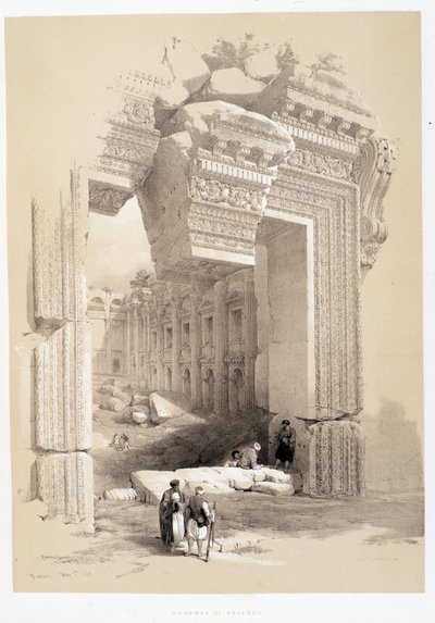Baalbek-poort in Libanon, tekening gemaakt op 07/05/1839 in "The Holy Land", Londen 1849 door David Roberts