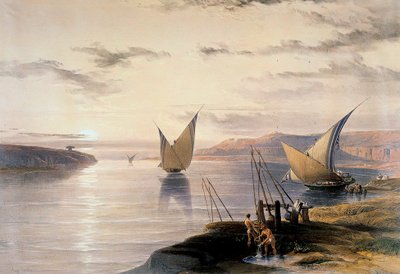 Boten op de Nijl, ca. 1838-1839 door David Roberts
