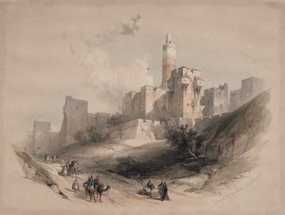 Citadel van Jeruzalem, buiten de Muren, Toren van David, 1839 door David Roberts