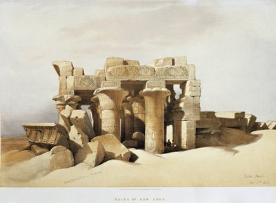 Egypte, De ruïnes van de Tempel van Kom Ombo gewijd aan Sobek en Horus, door David Roberts, gravure door David Roberts
