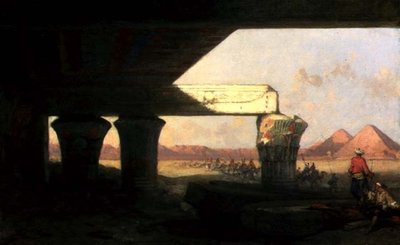 Egyptisch landschap met een verre blik op de piramides door David Roberts