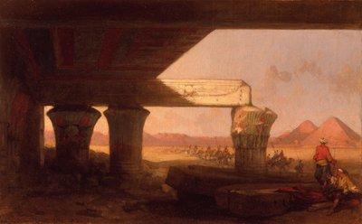 Egyptisch landschap met ver uitzicht op de piramides door David Roberts