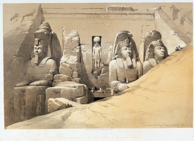 Vooraanzicht van de grote tempel van Aboo Simbel (Aboosimbel, Abu of Abu Simbel), Nubië in 