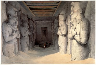 Gigantische kalkstenen beelden van Ramses II, Tempel van Ramses, Abu Simbel, Egypte, 1836 door David Roberts