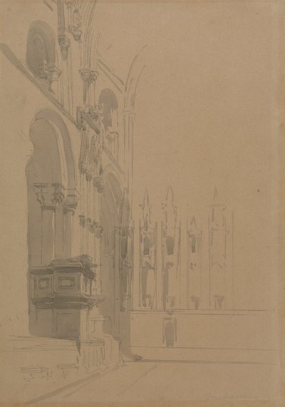 Het interieur van de kathedraal van Durham door David Roberts