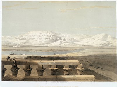 Berg in Libië, gezien vanaf de tempel van Luxor in Egypte. Tekening gemaakt in 1838 in 