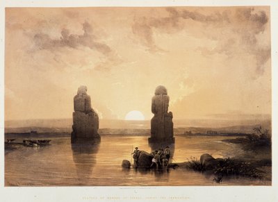 Standbeelden van Memnon (Kolossen van Memnon) in Thebe, tijdens de overstroming - in 