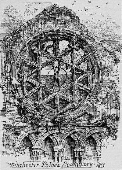 Het ronde raam van de hal van Winchester House Winchester Palace, Southwark, 1835, 1912 door David Roberts