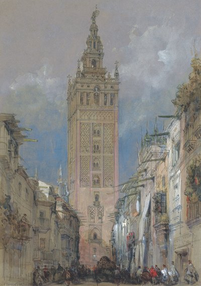 De Moorse toren in Sevilla, genaamd de Giralda, Spanje door David Roberts