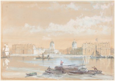 De Marineacademie gezien vanaf de rivier bij Greenwich door David Roberts