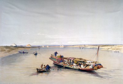 De Nijl kijkend naar de piramides van Dahshur en Saqqarah, 19e eeuw door David Roberts