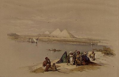 De piramides van Gizeh vanaf de Nijl, uit 