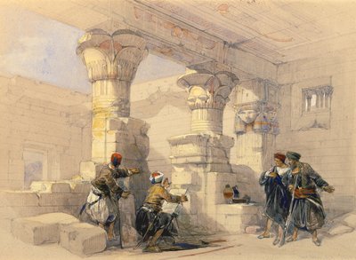 Uitzicht vanaf de portiek van Dayr E Medeeneh, Thebe door David Roberts