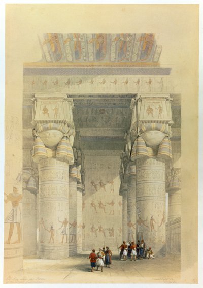 Uitzicht onder het portiek van de Tempel van Denderah, Egypte door David Roberts