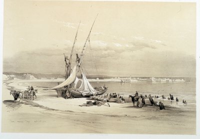 Uitzicht op de stad Tyrus (Tyre) in Libanon, tekening gemaakt op 27/04/1839 in 
