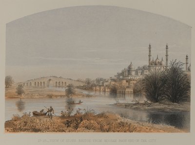 Uitzicht op Stone Bridge vanaf Moosah Bagh einde van de stad door David Scott Lieutenant Colonel (after) Dodgson