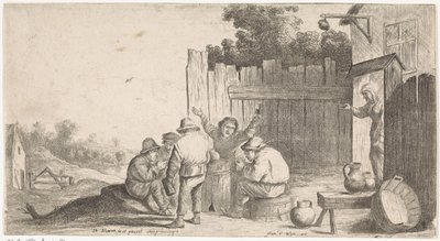 Vijf boeren rond een ton Genretaferelen in de open lucht door David Teniers (II) (attributed to workshop of)