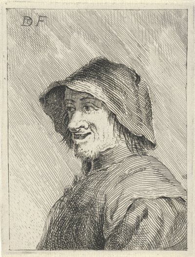 Boer met hoed op het hoofd naar links door David Teniers (II)
