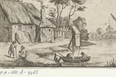 Landschap met boerderij en water door David Teniers (II)