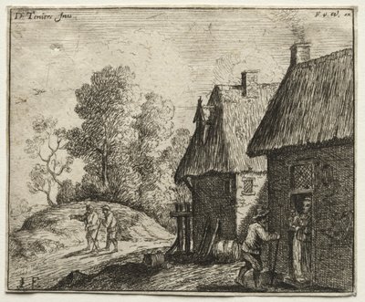 Boer praat met een vrouw door David Teniers the Elder