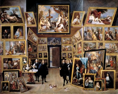 Aartshertog Leopold Wilhelm in zijn Galerie in Brussel, 1647-1651 door David Teniers the Younger