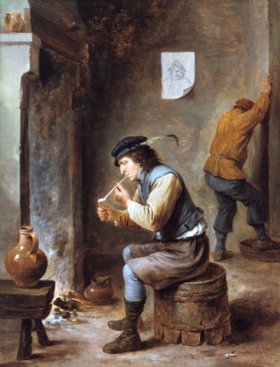Roker voor een vuur door David Teniers the Younger