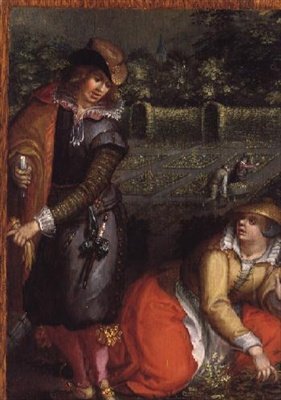 Een elegante heer en een vrouw in een tuin door David Vinckboons