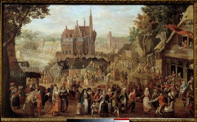 Kermis in Audenarde (België). Feest voor de dorpskerk door David Vinckboons