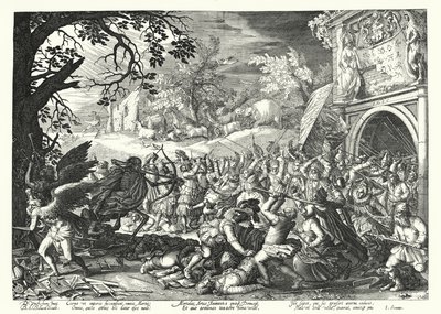 De strijd van mensen en dieren tegen de dood en de tijd (gravure) door David Vinckboons