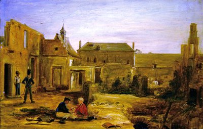 Soldaten in de ruïnes van het kasteel van Hougoumont, Waterloo door David Wilkie